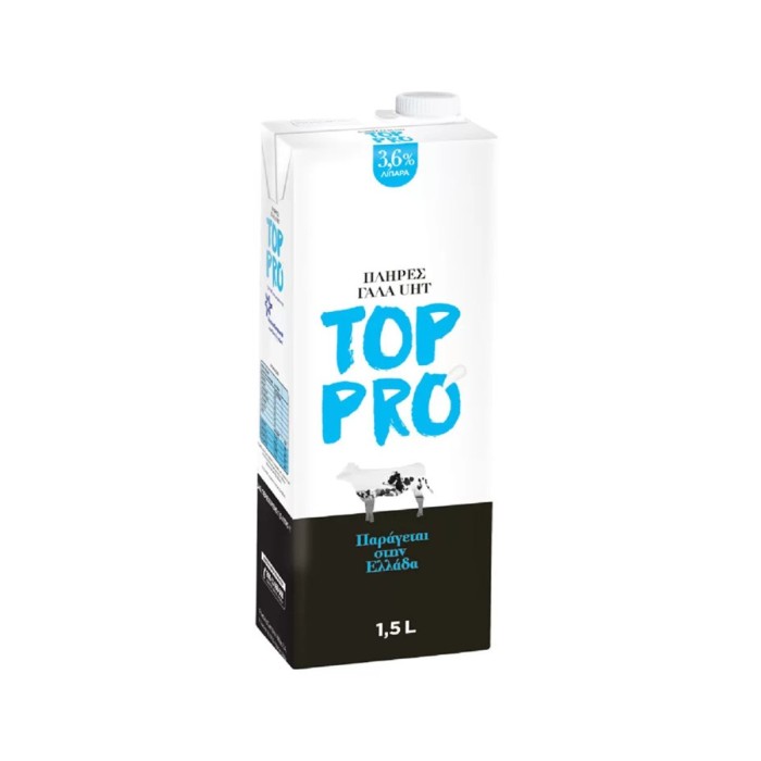 TOP PRO γάλα UHT 3,6% λιπαρά 1,5lt