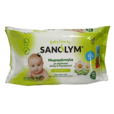 SANOLYM μωρομάντηλα με εκχύλισμα αλόης & χαμομηλιού 72τεμ